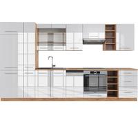 Vicco cuisine Fame-Line, 355 cm sans plan de travail, Blanc brillant/Chêne doré