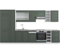 Vicco cuisine Fame-Line, 355 cm sans plan de travail, Vert-Or Landhaus/Blanc/Blanc