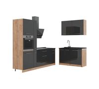 Vicco Cuisine Fame-Line, Anthracite Brillant/Chêne doré, 220 x 120 cm