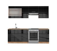 Vicco Cuisine Fame-Line, Anthracite Brillant/Chêne doré, 240 cm sans Plan de Travail