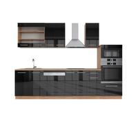 Vicco Cuisine Fame-Line, Anthracite Brillant/Chêne doré, 300cm