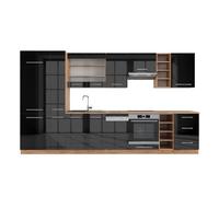Vicco Cuisine Fame-Line, Anthracite Brillant/Chêne doré, 355cm