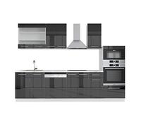 Vicco Cuisine Fame-Line, Anthracite Haute Brillance, 300cm avec Armoire Haute, sans PT, pour Une Extension individuelle avec des modules complémentaires