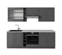 Vicco Cuisine Fame-Line, Anthrazit-Gold Landhaus, 235cm | 9 Modules · Pieds réglables en hauteur · Plan de travail in açades en MDF · Softclose · Poignées en métal