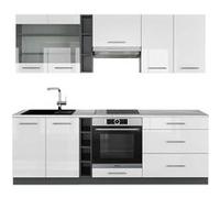 Vicco Cuisine Fame-Line, Blanc brillant/Anthracite, 235cm , PT Marbre Blanc brillant/Anthracite G