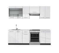 Vicco Cuisine Fame-Line, Blanc Brillant/Anthracite, 240cm, PT Marbre, adapté à Une Extension individuelle avec des modules supplémentaires