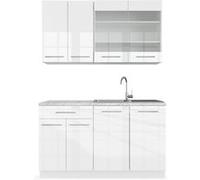 Vicco Cuisine Fame-Line, blanc brillant/blanc, 140cm , PT Marbre blanc brillant/blanc G