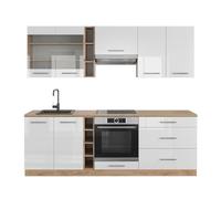 Vicco Cuisine Fame-Line, Blanc Brillant/Chêne doré, 235cm