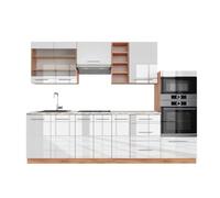 Vicco Cuisine Fame-Line, Blanc Brillant/Chêne doré, 280cm