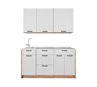 Vicco Cuisine Fame-Line, Blanc Campagne/Chêne de Force doré, 150cm, PT Marbre, pour Une Extension personnalisée avec des modules compatibles