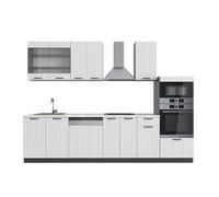 Cuisine Fame-Line, 300cm avec armoire haute, sans PT, Blanc campagne/Anthracite, Vicco 36143
