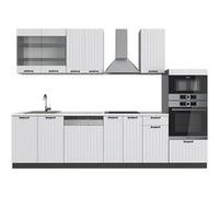 Cuisine Fame-Line, 300 cm avec armoire haute, sans plan de travail, Blanc cottage/anthracite, Vicco