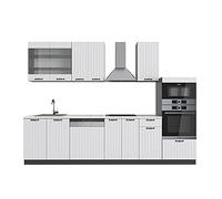 Vicco Cuisine Fame-Line, Blanc Cottage/Anthracite, 300cm avec Armoire Haute, sans PT, Extensible avec des modules supplémentaires et Disposition Variable
