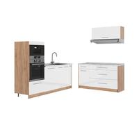 Vicco Cuisine Fame-Line, Blanc Haute Brillance/Chêne doré, 340cm