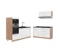 Vicco Cuisine Fame-Line, Blanc Haute Brillance/Chêne doré, 340cm
