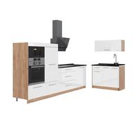 Vicco Cuisine Fame-Line, Blanc Haute Brillance/Chêne doré, 380cm