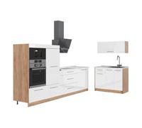 Vicco Cuisine Fame-Line, Blanc Haute Brillance/Chêne doré, 380cm