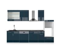 Vicco Cuisine Fame-Line, Bleu foncé Brillant/Blanc, 300cm | 8 Modules · Pieds réglables en hauteur · Plan de travail in açades en MDF · Softclose · Poignées en métal