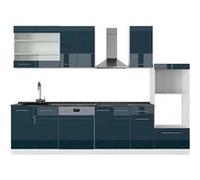 Vicco Cuisine Fame-Line, bleu foncé brillant/blanc, 300cm avec armoire haute, PT Anthracite bleu foncé brillant/blanc G