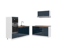 Vicco Cuisine Fame-Line, Bleu foncé Brillant/Blanc, 340cm