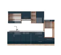 Vicco Cuisine Fame-Line, Bleu foncé Brillant/chêne doré, 280cm