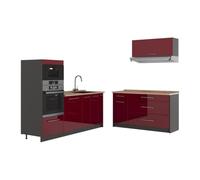 Vicco Cuisine Fame-Line, Bordeaux Haute Brillance/Anthracite, 340cm