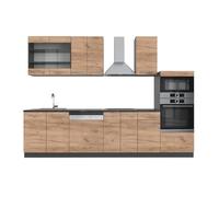 Cuisine Fame-Line, 300cm avec armoire haute, sans PT, Chêne de force doré/Anthracite, Vicco 38649
