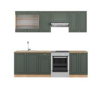 Vicco Cuisine Fame-Line, Chêne Vert et Or/chêne doré, 240cm | 7 Modules · Pieds réglables en hauteur · Sans plan de travail · Façades en MDF · Softclose · Poignées en métal