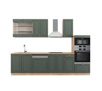 Vicco Cuisine Fame-Line, Chêne Vert et Or/chêne doré, 300cm avec Armoire Haute, sans PT, pour Une Extension personnalisée avec des modules complémentaires compatibles