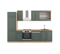 Vicco Cuisine Fame-Line, Chêne Vert et Or/chêne doré, 300cm sans PT, adapté à l’Extension modulaire individuelle et à Une Disposition Flexible
