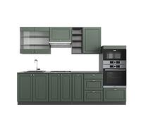 Vicco cuisine Fame-Line, 280 cm sans plan de travail, Vert et or campagne/anthracite