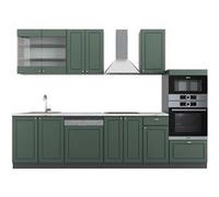 Cuisine Fame-Line, 300 cm avec armoire haute, PT Marbre, Vert et or campagne/anthracite, Vicco