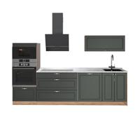 Vicco Cuisine Fame-Line, Vert Or Campagne/Chêne de Force doré, 280cm, PT Marbre, pour Une Extension personnalisée avec des modules compatibles