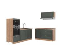 Vicco Cuisine Fame-Line, Vert Or Campagne/Chêne de Force doré, 340cm, PT Chêne, pour Une Extension personnalisée avec des modules compatibles