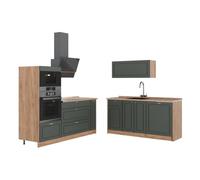 Vicco Cuisine Fame-Line, Vert Or Campagne/Chêne de Force doré, 340cm, PT Chêne, pour Une Extension personnalisée avec des modules compatibles