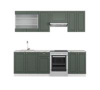 Vicco Cuisine Fame-Line, Vert-Or Landhaus/Blanc, 240cm sans PT, adapté à Une Extension individuelle avec des modules supplémentaires