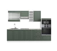 Vicco Cuisine Fame-Line, Vert-Or Landhaus/Blanc, 280cm sans PT, pour Une Extension personnalisée avec des modules complémentaires adaptés