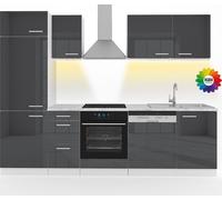 Vicco Cuisine Optima, 270cm sans plan de travail avec bande LED, Anthracite brillant/blanc/Blanc