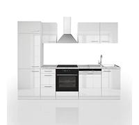 Vicco Cuisine Optima, Blanc Brillant/Blanc, 270cm sans PT, adapté à Une Disposition et Une Extension personnalisées