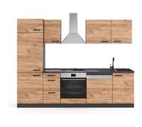 Vicco Cuisine Optima, Chêne doré/anthracite, 270cm sans plan de travail, avec armoire haute Chêne doré/anthracite G