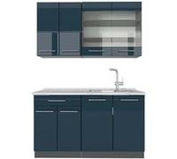 Vicco Cuisine pour une personne Fame-Line, Bleu foncé brillant/Anthracite, 140cm , PT Marbre Bleu foncé brillant/Anthracite G
