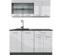 Vicco cuisine R-Line, 140 cm sans plan de travail, Blanc brillant/Anthracite