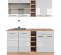 Vicco cuisine R-Line, 160 cm sans plan de travail, Blanc brillant/Chêne doré