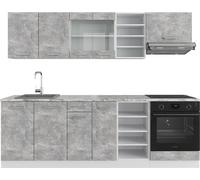 Vicco cuisine R-Line, 240 cm avec plan de travail, Béton/blanc