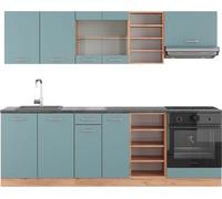 Vicco cuisine R-Line, 240 cm , PT Anthracite, Bleu-gris/chêne doré