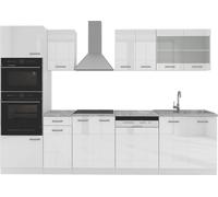 Vicco cuisine R-Line, 300 cm avec armoire haute, avec plan de travail, blanc brillant/blanc