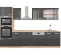 Cuisine R-Line, 300 cm avec armoire haute, sans plan de travail, Anthracite brillant/Chêne doré, Vicco