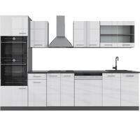 Vicco cuisine R-Line, 300 cm avec armoire haute, sans plan de travail, Blanc brillant/Anthracite