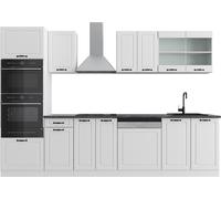 Vicco cuisine R-Line, 300 cm avec armoire haute, sans plan de travail, Blanc campagne/blanc