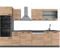 Vicco cuisine R-Line, 300 cm avec armoire haute, sans plan de travail, Chêne doré/anthracite